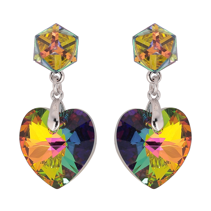 Сережки Xuping колір Родій з кристалами Swarovski пусети "Кубики з кр-ми серцями Vitrail Medium" фото №24