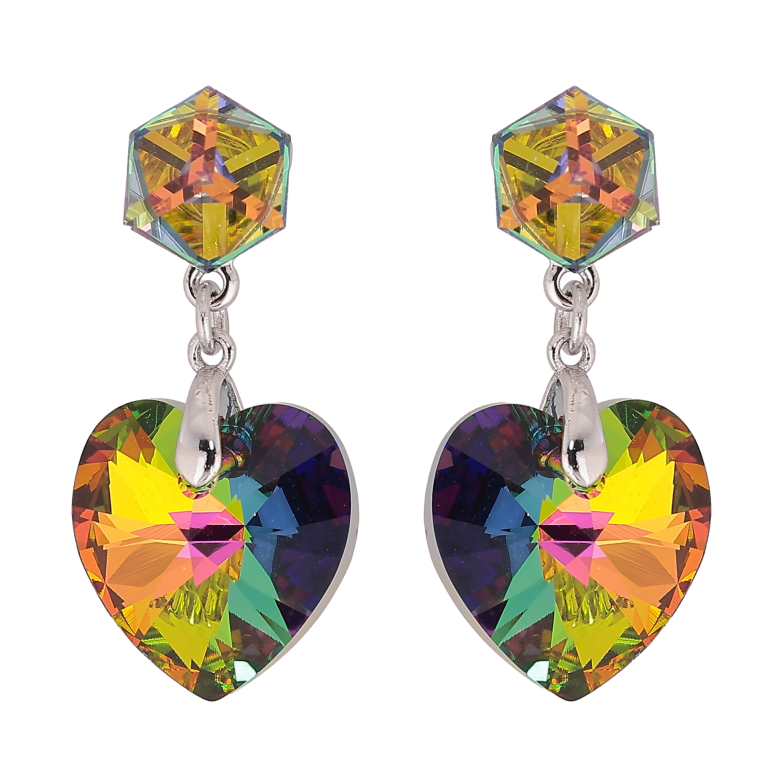 Серьги Xuping цвет Родий с кристаллами Swarovski пусеты "Кубики с кр-ми сердечками Vitrail Medium" фото №1