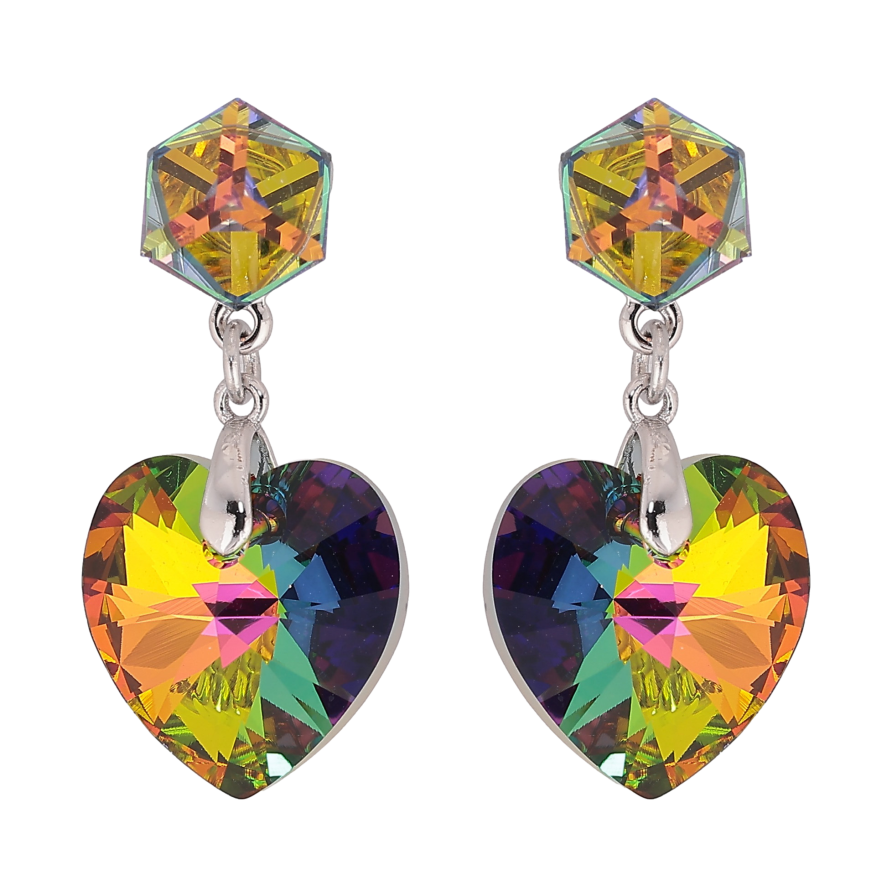 Сережки Xuping колір Родій з кристалами Swarovski пусети "Кубики з кр-ми серцями Vitrail Medium" фото №1