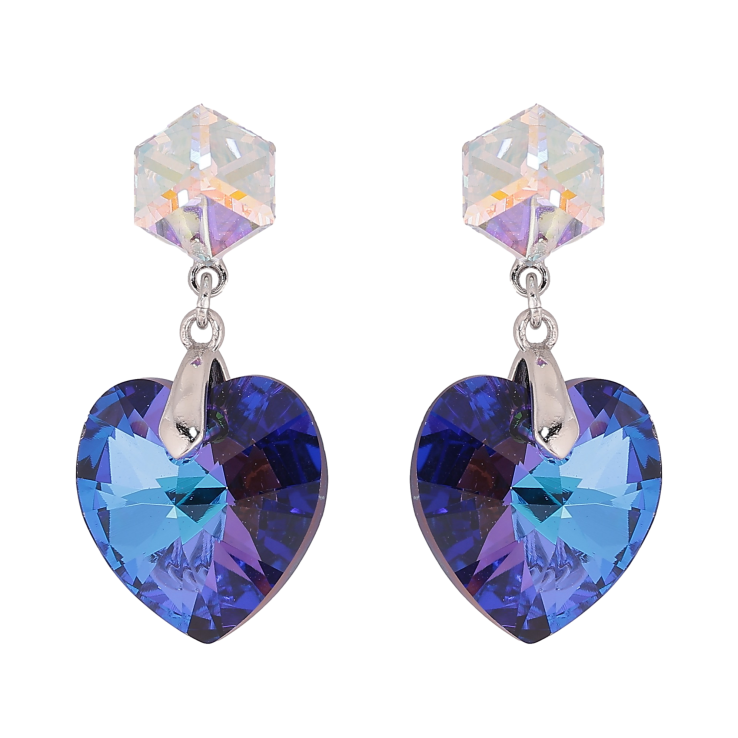 Сережки Xuping колір Родій з кристалами Swarovski пусети "Кубики з кр-ми сердечками Bermuda Blue" фото №24