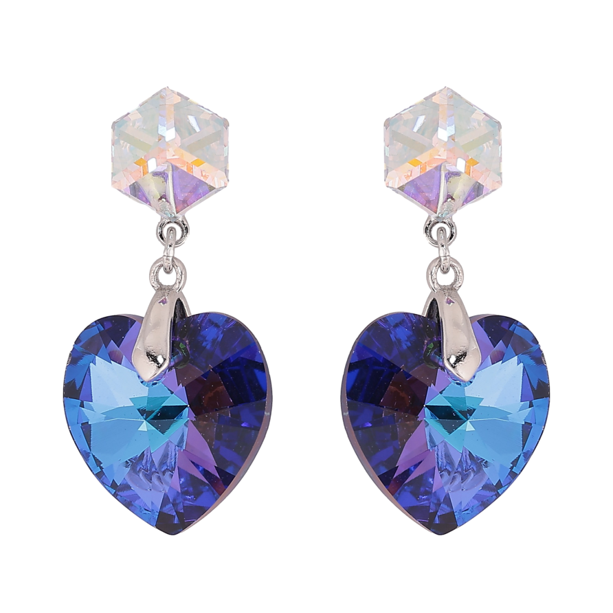 Сережки Xuping колір Родій з кристалами Swarovski пусети "Кубики з кр-ми сердечками Bermuda Blue" фото №1