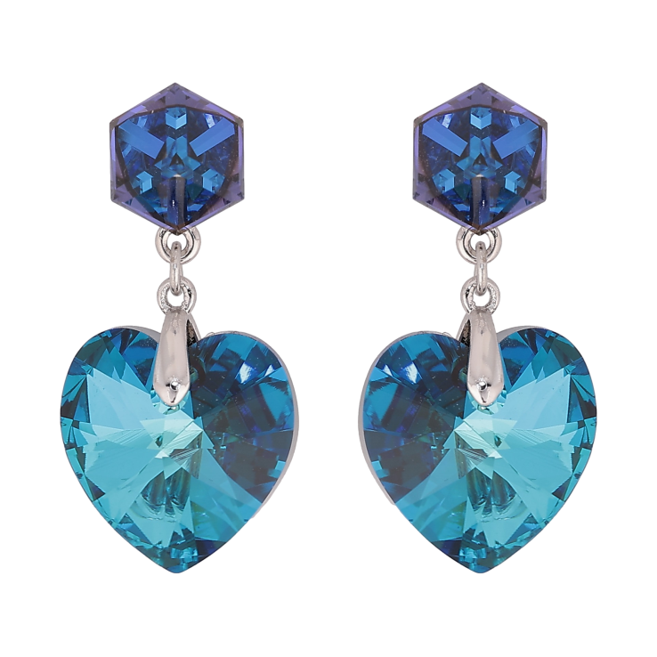 Сережки Xuping колір Родій з кристалами Swarovski пусети "Кубики з кришталевими серцями Capri Blue" фото №23