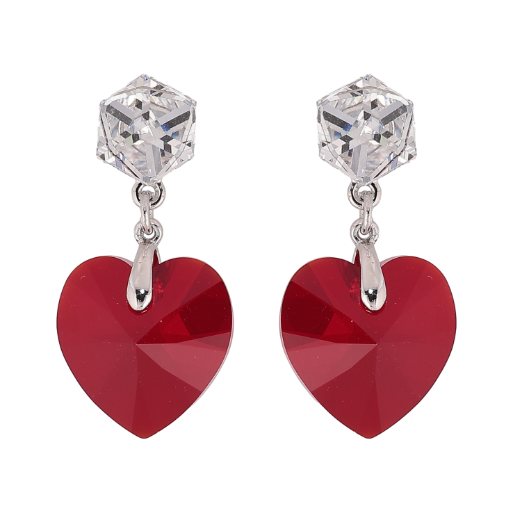 Сережки Xuping колір Родій з кристалами Swarovski пусети "Кубики з кришталевими серцями Siam" фото №25