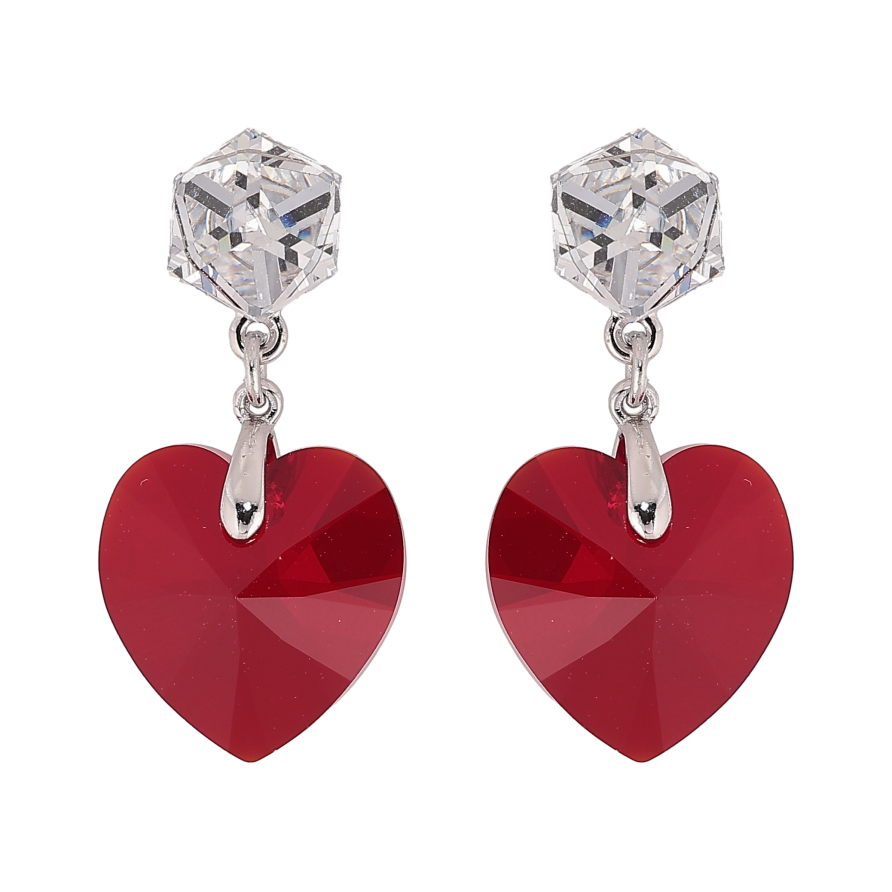 Сережки Xuping колір Родій з кристалами Swarovski пусети "Кубики з кришталевими серцями Siam" фото №1