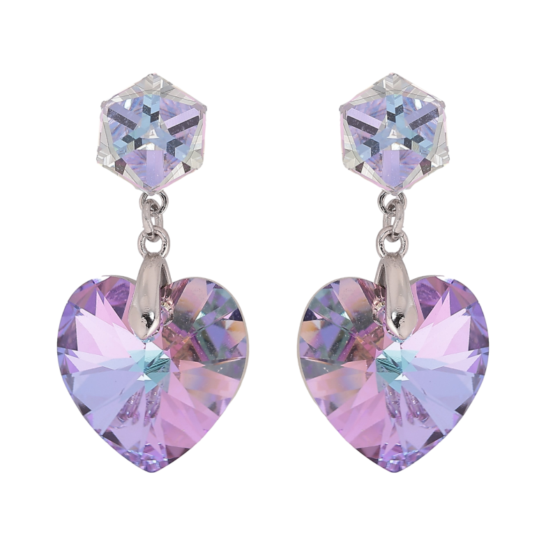 Сережки Xuping колір Родій з кристалами Swarovski пусети "Кубики з кристальними серцями Paradise Shine" фото №1