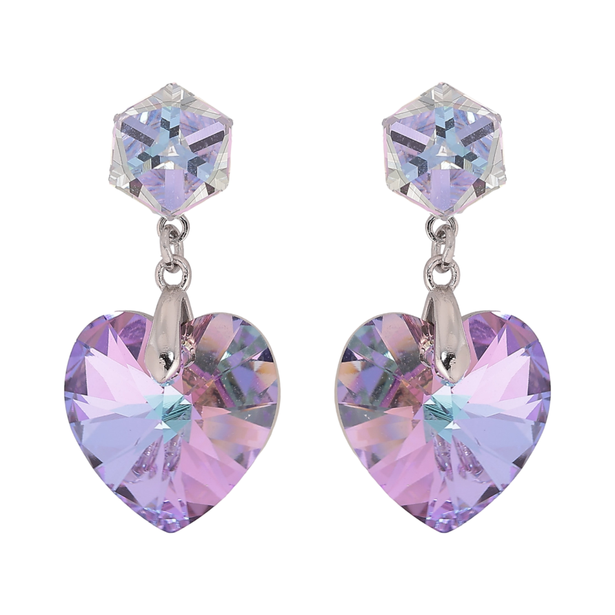 Сережки Xuping колір Родій з кристалами Swarovski пусети "Кубики з кристальними серцями Paradise Shine" фото №1