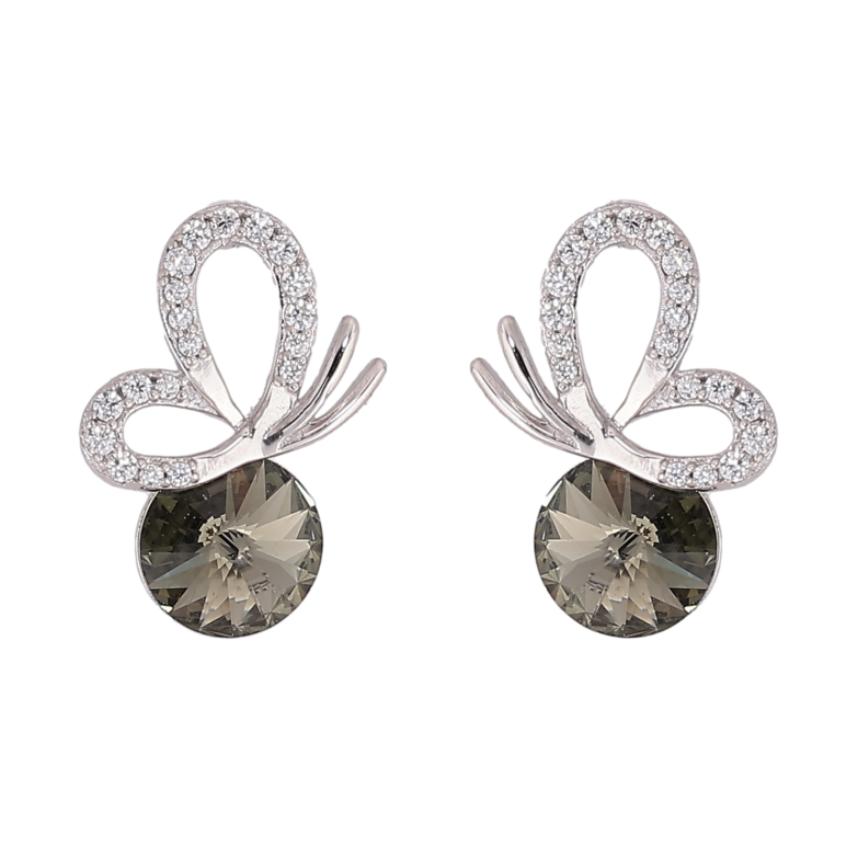 Сережки Xuping колір Родій з кристалами Swarovski пусети «Метелик із кристалом Silver Night» фото №1