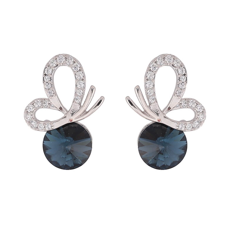 Сережки Xuping колір Родій з кристалами Swarovski пусети «Метелик з кристалом Montana» фото №1