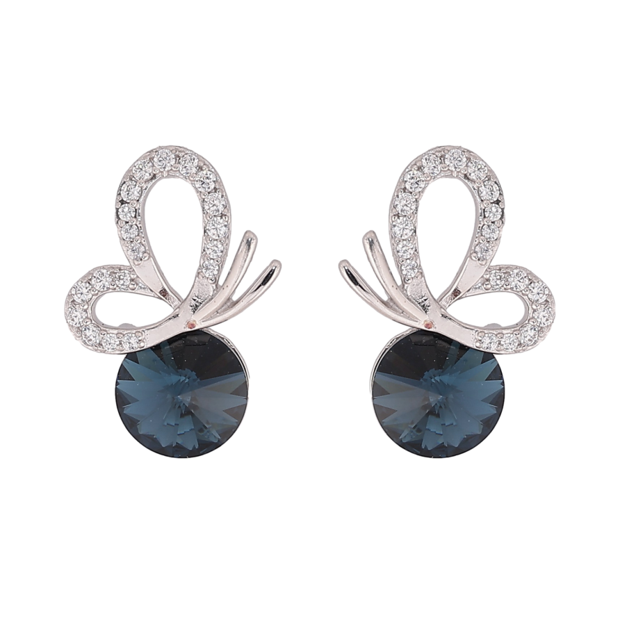 Серьги Xuping цвет Родий с кристаллами Swarovski пусеты "Бабочка с кристаллом Montana" фото №1