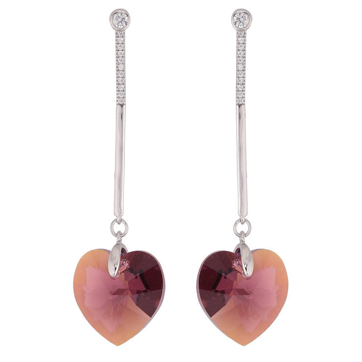 Сережки Xuping колір Родій з кристалами Swarovski пусети "Підвіски кристалічні серця Burgundy" фото №25