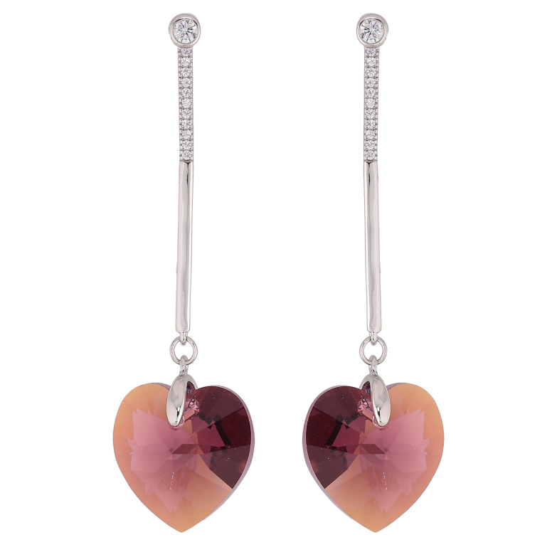 Сережки Xuping колір Родій з кристалами Swarovski пусети "Підвіски кристалічні серця Burgundy" фото №1