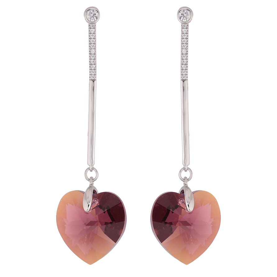 Сережки Xuping колір Родій з кристалами Swarovski пусети "Підвіски кристалічні серця Burgundy" фото №1