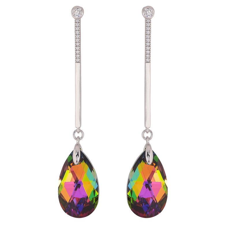 Серьги Xuping цвет Родий с кристаллами Swarovski пусеты "Подвески с кристаллами Vitrail Medium" фото №1