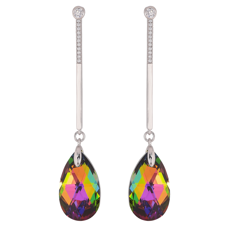 Серьги Xuping цвет Родий с кристаллами Swarovski пусеты "Подвески с кристаллами Vitrail Medium" фото №1