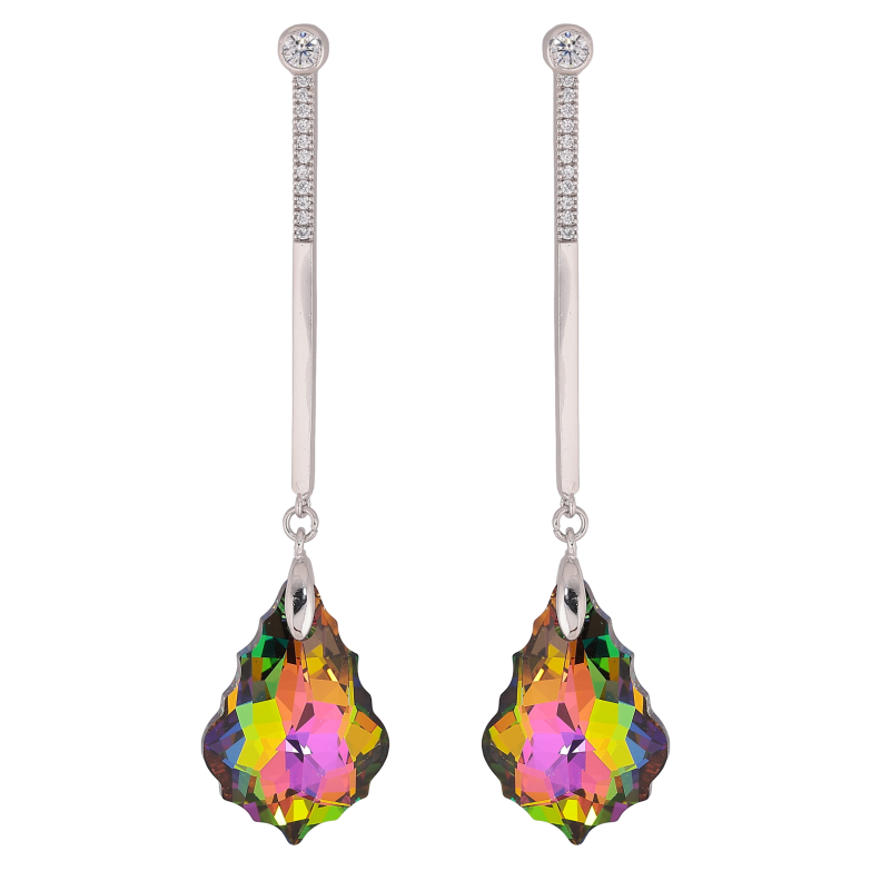 Сережки Xuping колір Родій з кристалами Swarovski пусети "Підвіски з кристалом Vitrail в ограновуванні Baroque" фото №1