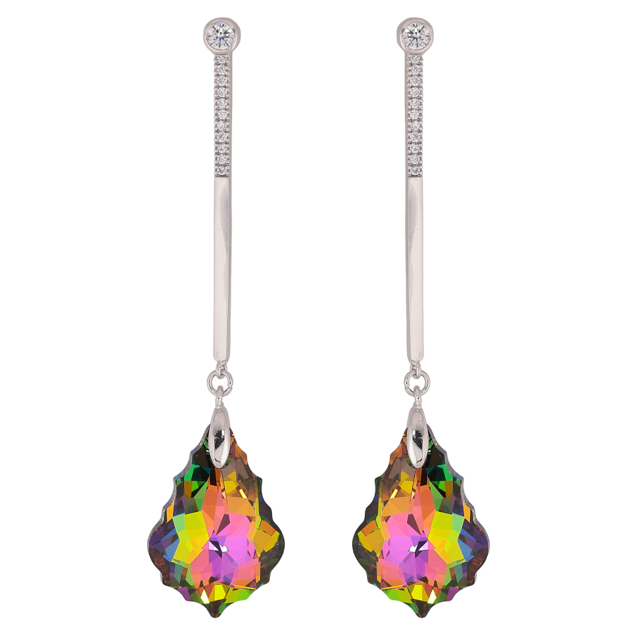 Серьги Xuping цвет Родий с кристаллами Swarovski пусеты "Подвески с кристаллом Vitrail в огранке Baroque" фото №1