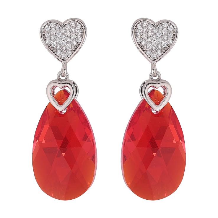 Сережки Xuping колір Родій з кристалами Swarovski пусети "Серце з кристальною підвіскою Siam" фото №15