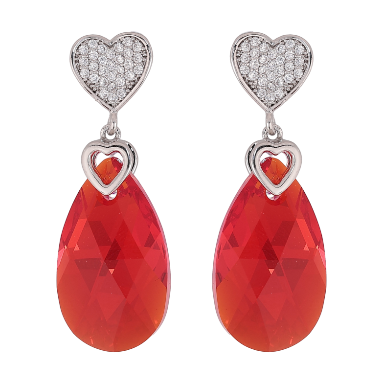 Сережки Xuping колір Родій з кристалами Swarovski пусети "Серце з кристальною підвіскою Siam" фото №1