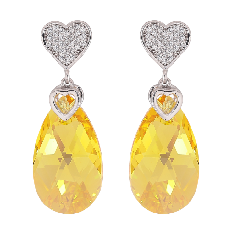 Сережки Xuping колір Родій з кристалами Swarovski пусети "Серце з кристальною підвіскою Sunflower" фото №14