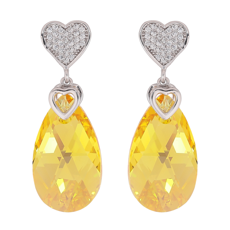 Серьги Xuping цвет Родий с кристаллами Swarovski пусеты "Сердце с кристальной подвеской Sunflower" фото №1