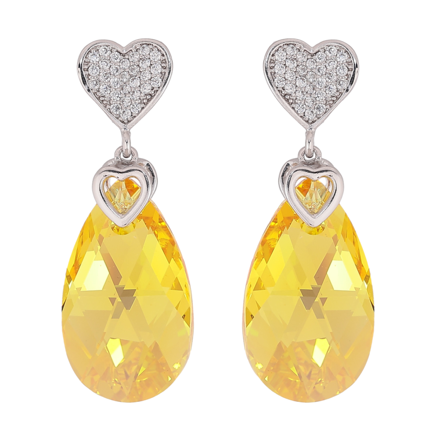 Серьги Xuping цвет Родий с кристаллами Swarovski пусеты "Сердце с кристальной подвеской Sunflower" фото №1