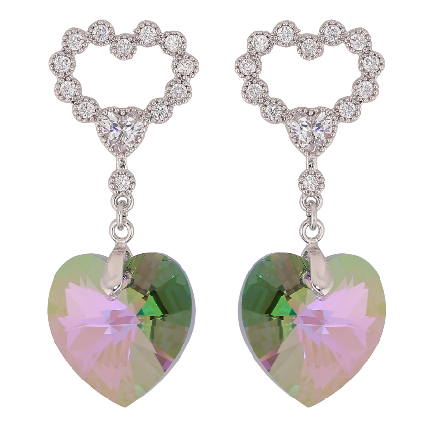 Сережки Xuping колір Родій з кристалами Swarovski пусети "Сердечка з підвіскою кристал Vitrail Light" фото №1