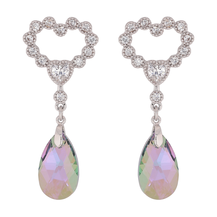 Сережки Xuping колір Родій з кристалами Swarovski пусети "Сердечка з підвіскою кристал Vitrail Light" фото №11