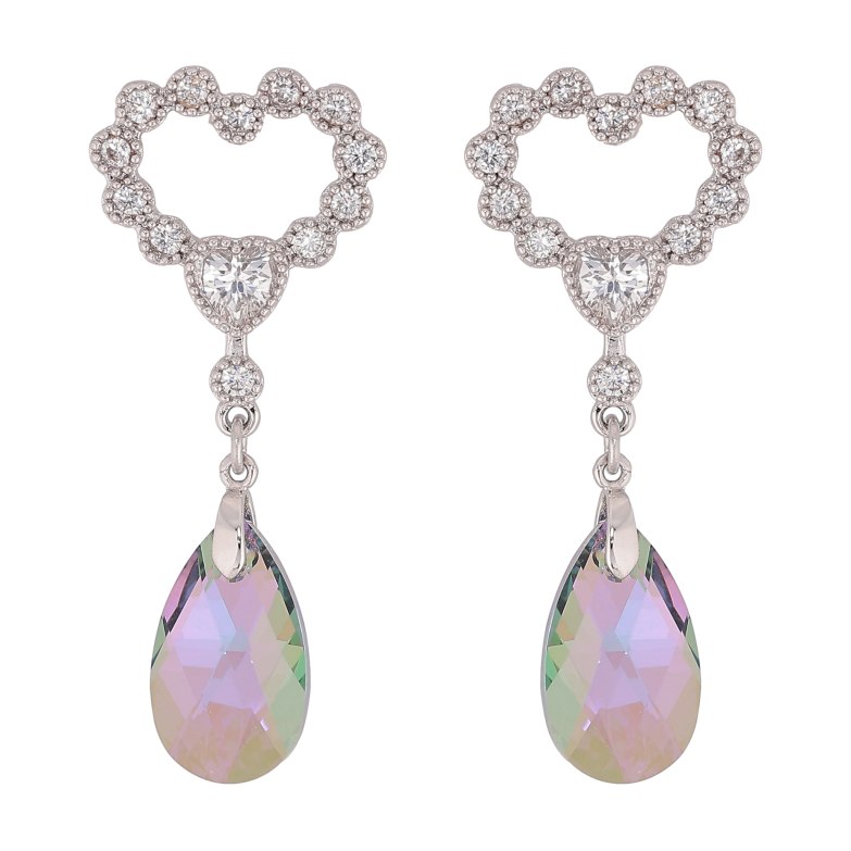 Сережки Xuping колір Родій з кристалами Swarovski пусети "Сердечка з підвіскою кристал Vitrail Light" фото №7