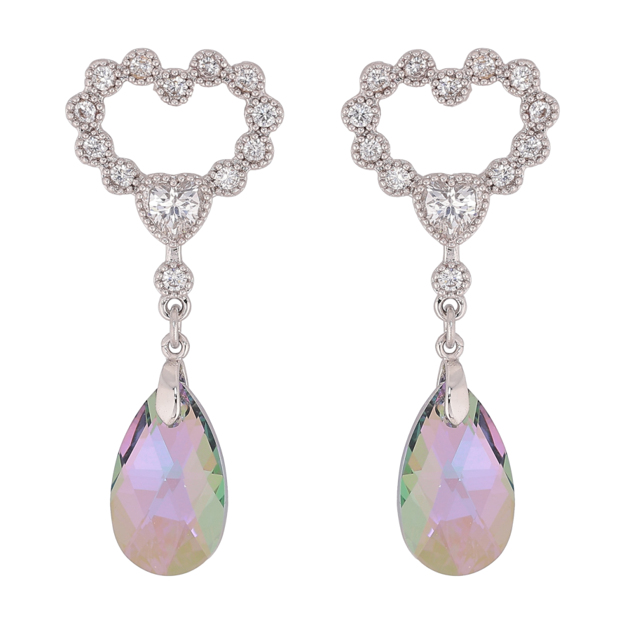 Сережки Xuping колір Родій з кристалами Swarovski пусети "Сердечка з підвіскою кристал Vitrail Light" фото №1