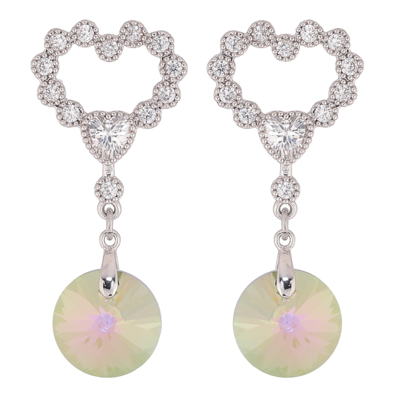 Сережки Xuping колір Родій з кристалами Swarovski пусети "Сердечка з підвіскою кристал Vitrail Light" фото №1