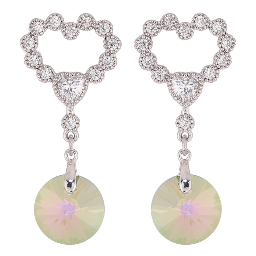 Сережки Xuping колір Родій з кристалами Swarovski пусети "Сердечка з підвіскою кристал Vitrail Light" фото №1