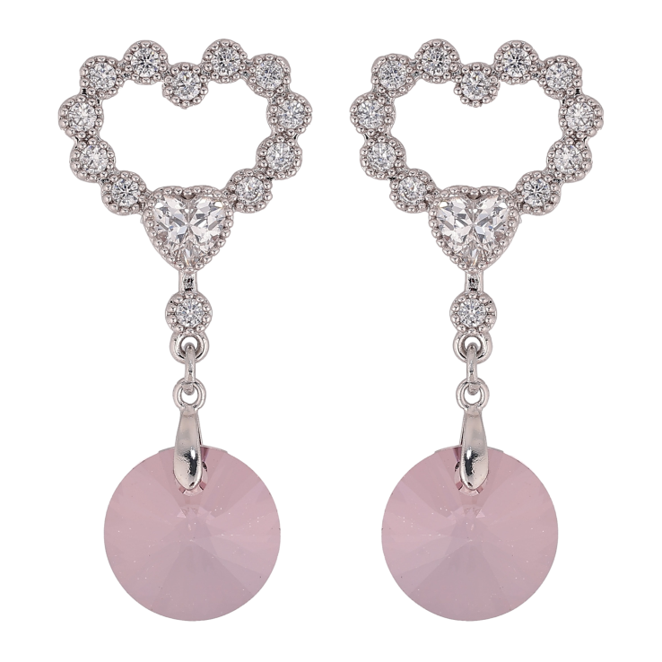 Сережки Xuping колір Родій з кристалами Swarovski пусети "Сердечки з підвіскою кристал Amethyst" фото №2