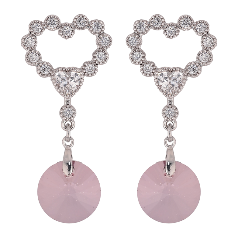 Серьги Xuping цвет Родий с кристаллами Swarovski пусеты "Сердечки с подвеской кристалл Amethyst" фото №1