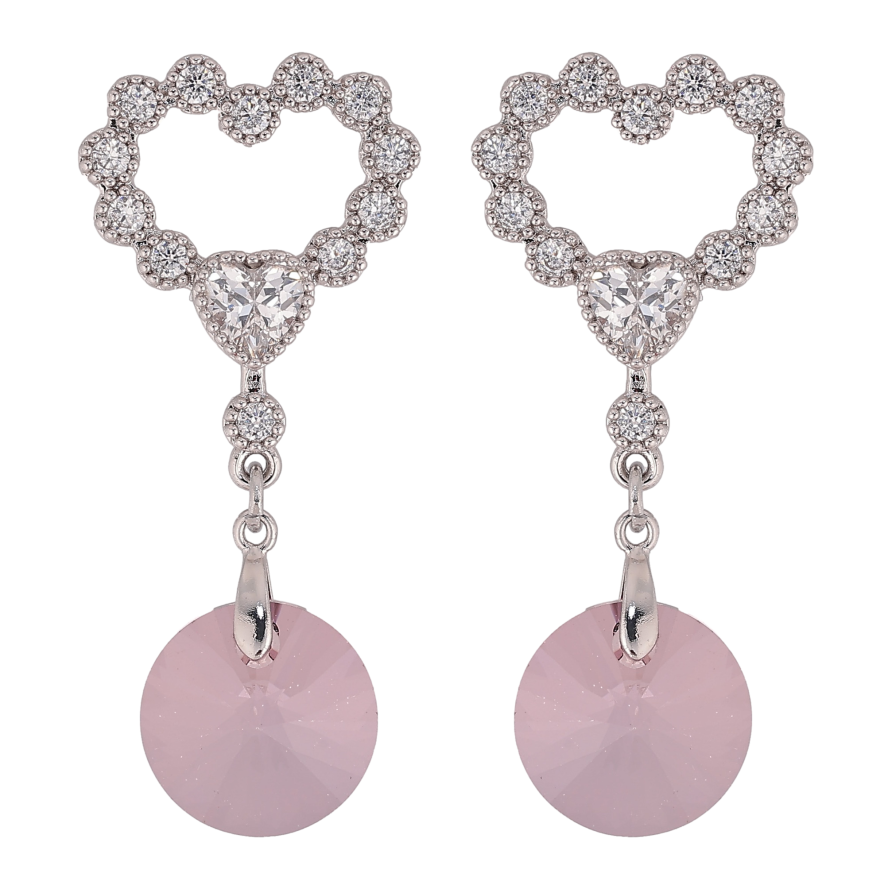 Сережки Xuping колір Родій з кристалами Swarovski пусети "Сердечки з підвіскою кристал Amethyst" фото №1