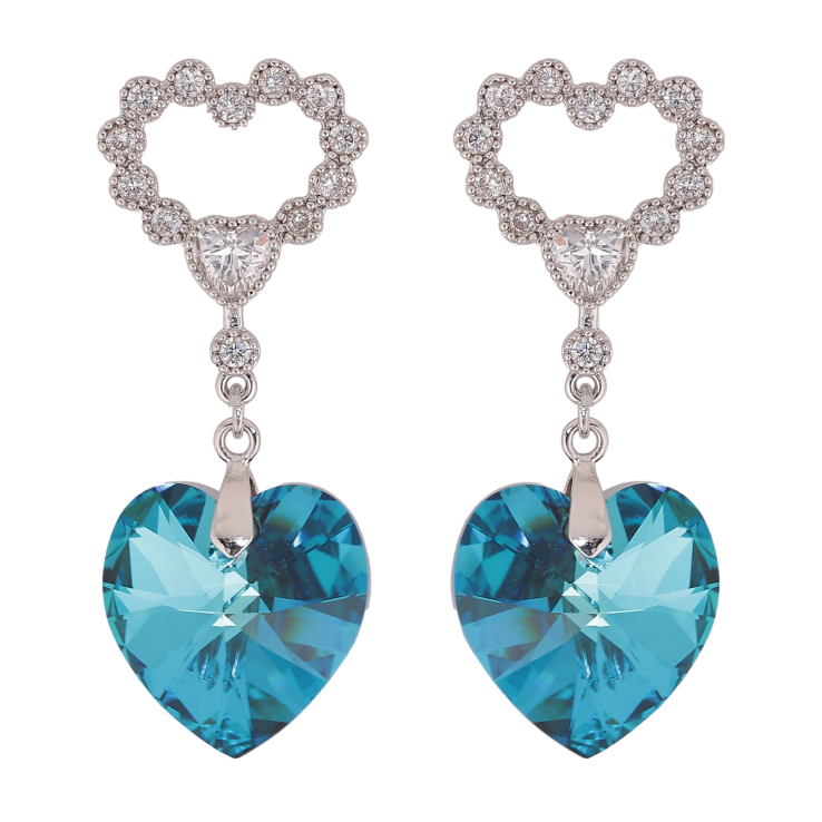 Сережки Xuping колір Родій з кристалами Swarovski пусети "Сердечки з підвіскою кристал Capri Blue" фото №14