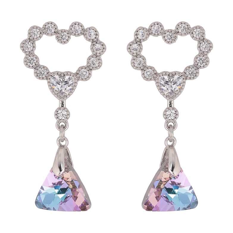 Сережки Xuping колір Родій з кристалами Swarovski пусети "Сердечки з підвіскою кристал Paradise Shine" фото №1