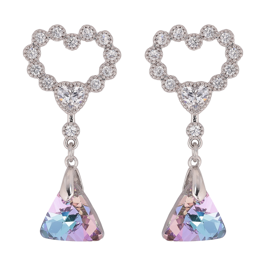 Сережки Xuping колір Родій з кристалами Swarovski пусети "Сердечки з підвіскою кристал Paradise Shine" фото №1