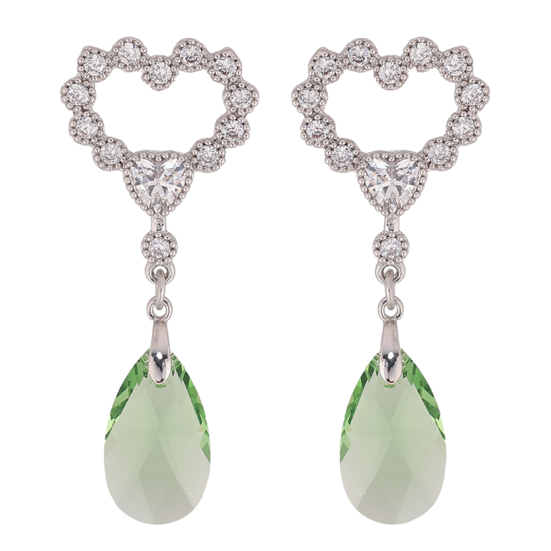 Сережки Xuping колір Родій з кристалами Swarovski пусети "Сердечки з підвіскою кристал Peridot" фото №19