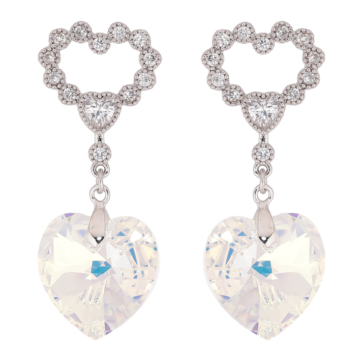 Сережки Xuping колір Родій з кристалами Swarovski пусети "Сердечки з підвіскою кристал Shimmer" фото №13