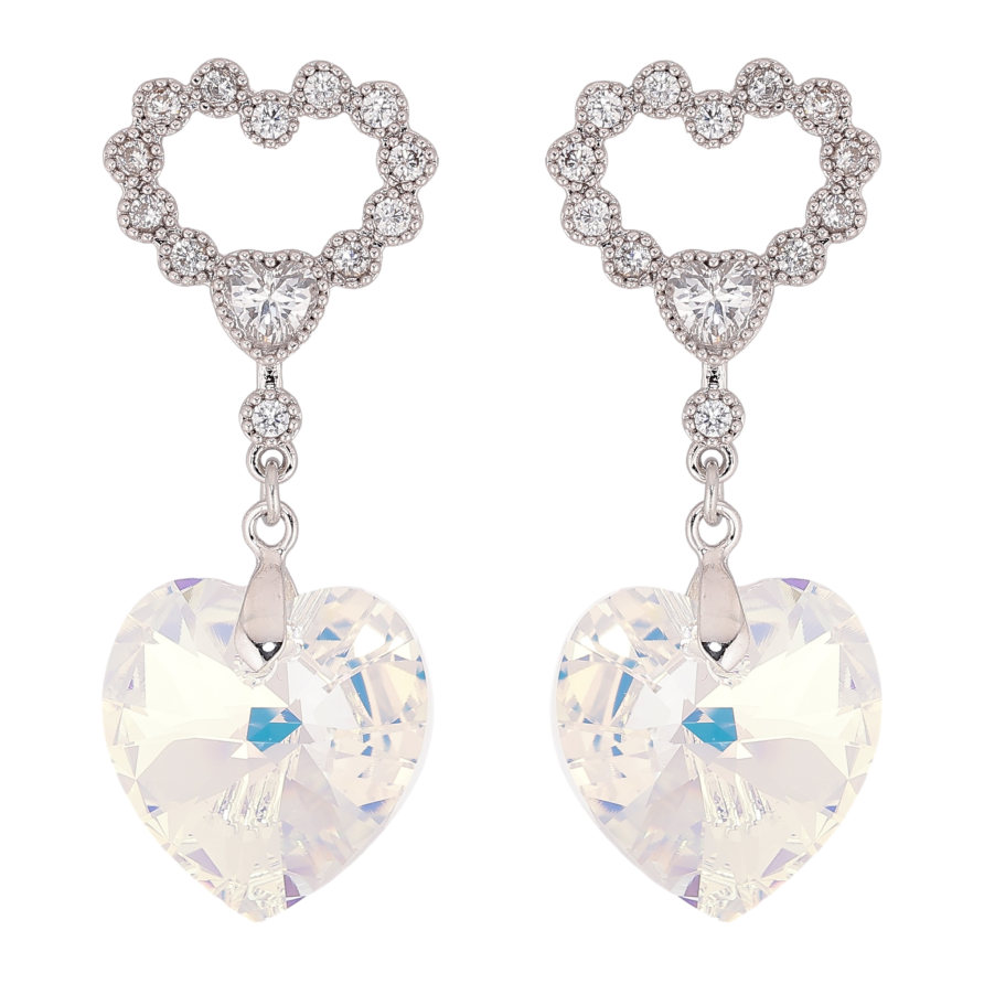 Сережки Xuping колір Родій з кристалами Swarovski пусети "Сердечки з підвіскою кристал Shimmer" фото №1