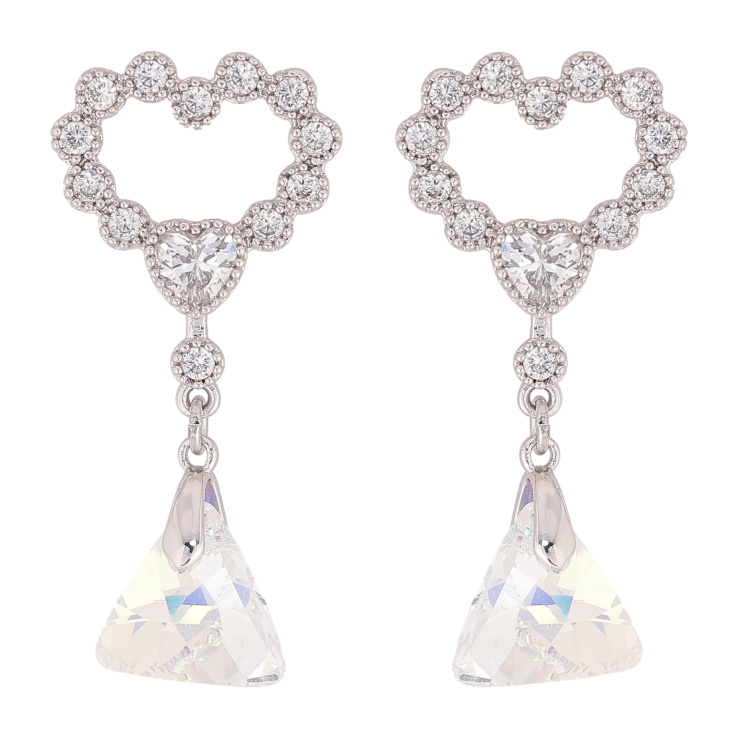 Сережки Xuping колір Родій з кристалами Swarovski пусети "Сердечки з підвіскою кристал Shimmer" фото №17