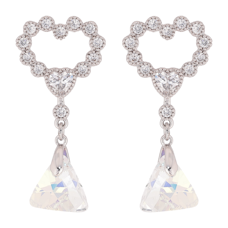 Серьги Xuping цвет Родий с кристаллами Swarovski пусеты "Сердечки с подвеской кристалл Shimmer" фото №1