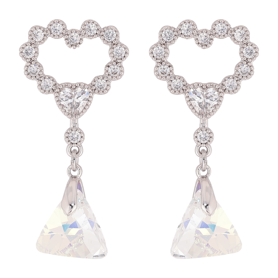 Сережки Xuping колір Родій з кристалами Swarovski пусети "Сердечки з підвіскою кристал Shimmer" фото №1