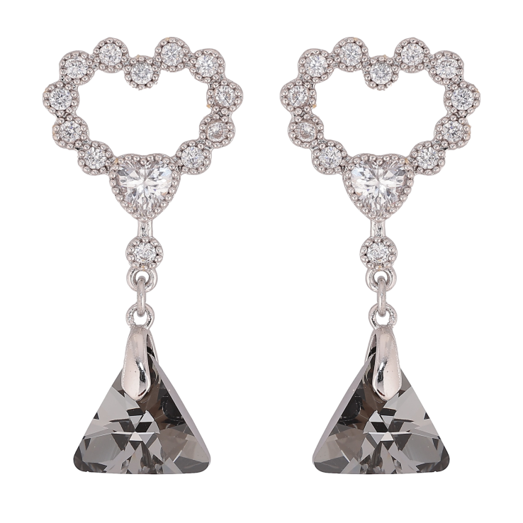 Сережки Xuping колір Родій з кристалами Swarovski пусети "Сердечки з підвіскою кристал Silver Night" фото №15