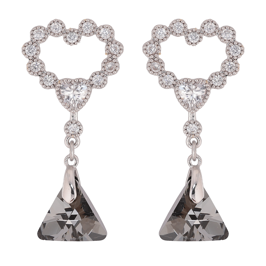 Сережки Xuping колір Родій з кристалами Swarovski пусети "Сердечки з підвіскою кристал Silver Night" фото №1