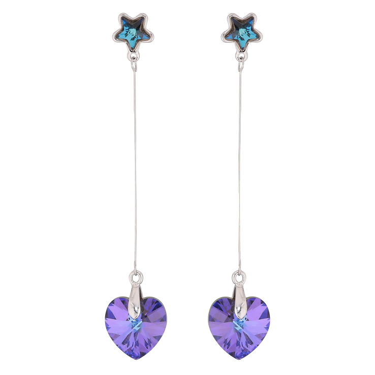 Сережки Xuping колір Родій з кристалами Swarovski пусети "Сині зірочки з підвісками серця Heliotrope" фото №5