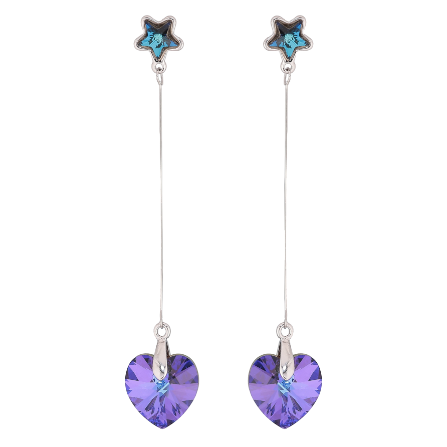 Серьги Xuping цвет Родий с кристаллами Swarovski пусеты "Синие звездочки с подвесками сердечки Heliotrope" фото №1