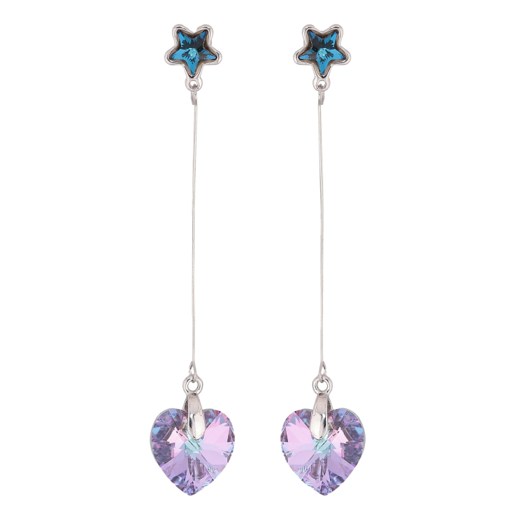 Сережки Xuping колір Родій з кристалами Swarovski пусети "Сині зірочки з підвісками серця Paradise Shine" фото №4