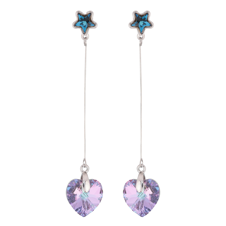 Сережки Xuping колір Родій з кристалами Swarovski пусети "Сині зірочки з підвісками серця Paradise Shine" фото №1