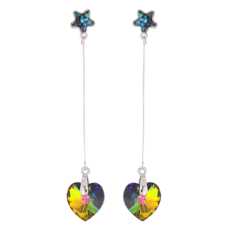 Сережки Xuping колір Родій з кристалами Swarovski пусети "Сині зірочки з підвісками серця Vitrail Medium" фото №7